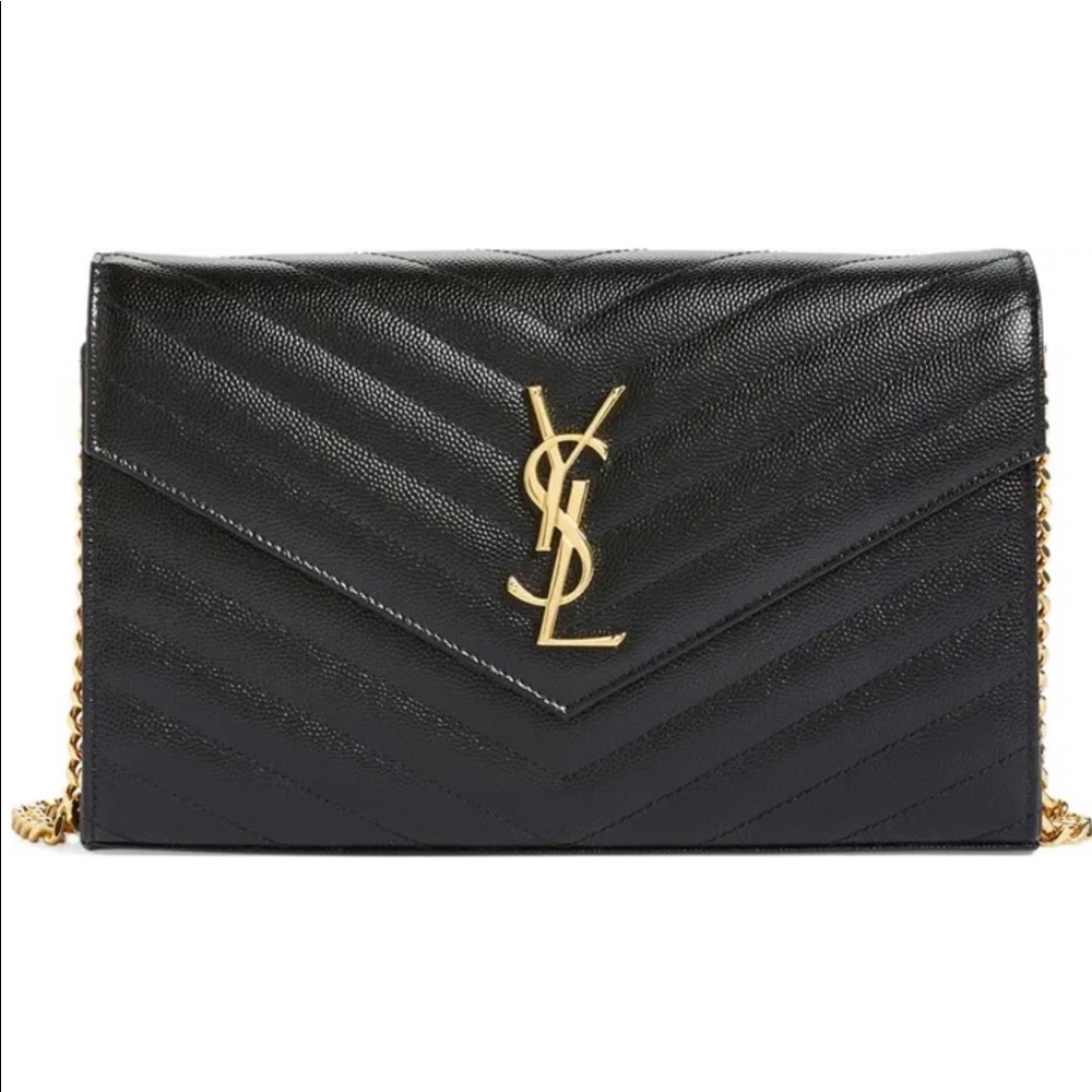 Saint Laurent Large Monogram Quilted Leather Wallet on a Chain